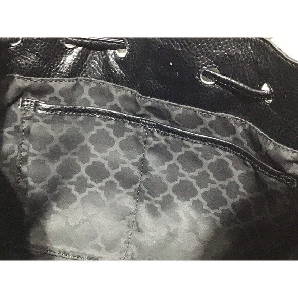 C Wonder Bucket Shopper Drawstring Tote Bag Shoulder Bag Black Pebbled Leather - Picture 12 of 16